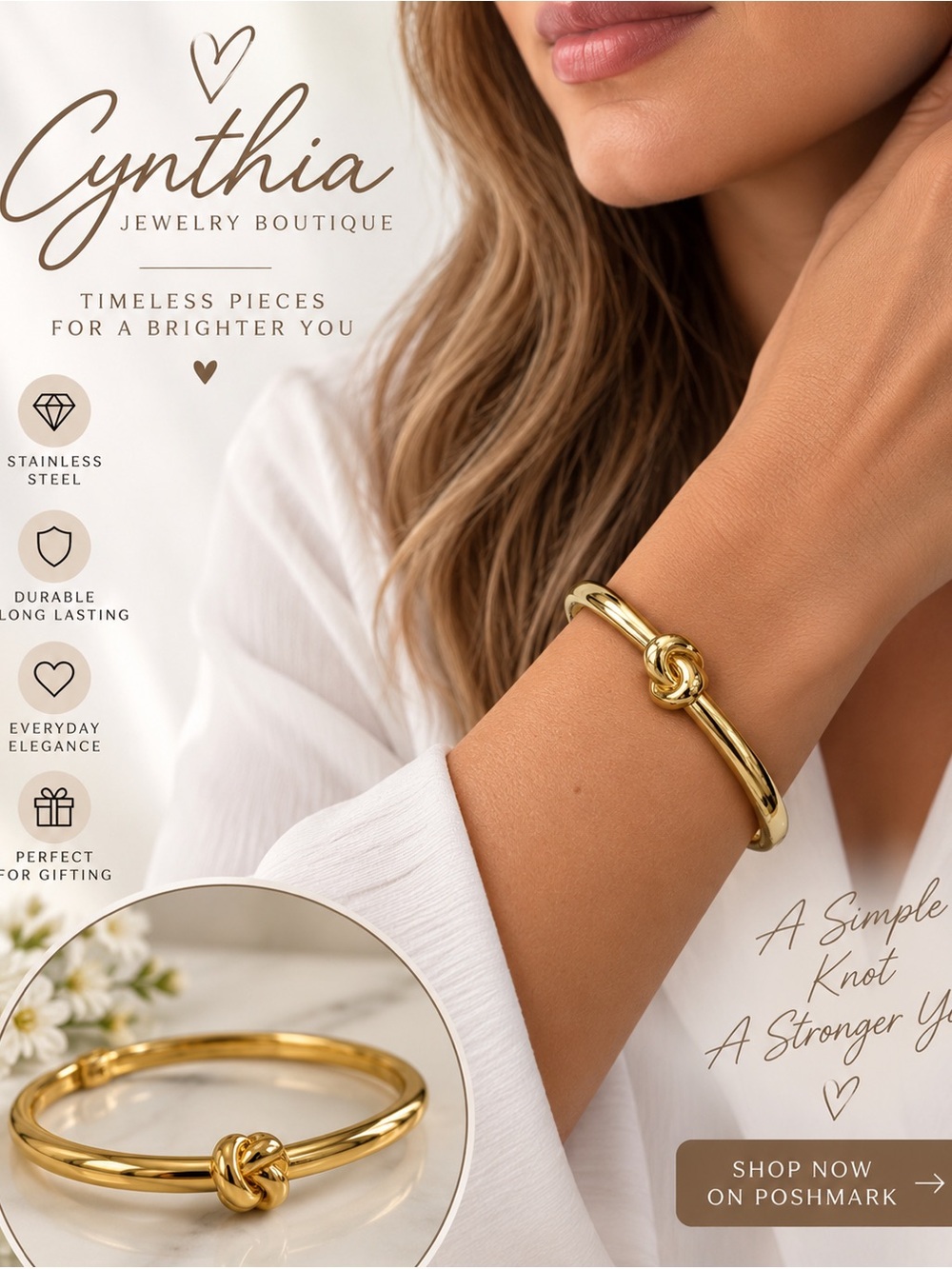 Gold Knot Cuff Bracelet Stainless Steel.
